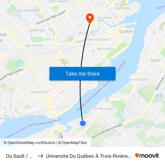 Du Sault / Du Verger to Université Du Québec À Trois-Rivières (Campus De Québec) map