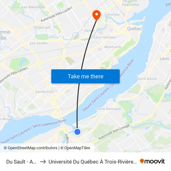 Du Sault - Arrêt 5937 to Université Du Québec À Trois-Rivières (Campus De Québec) map