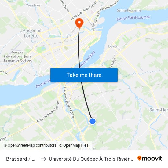 Brassard / Ste-Hélène to Université Du Québec À Trois-Rivières (Campus De Québec) map
