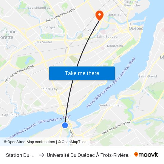 Station Du Panorama to Université Du Québec À Trois-Rivières (Campus De Québec) map