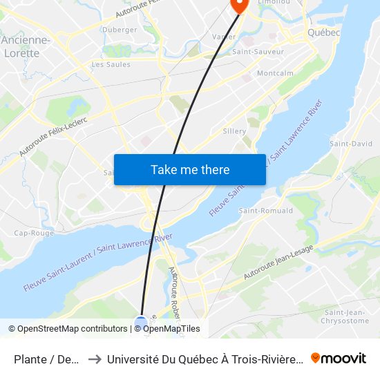 Plante / Des Rivières to Université Du Québec À Trois-Rivières (Campus De Québec) map