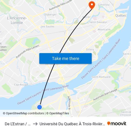 De L'Estran / M.-Victorin to Université Du Québec À Trois-Rivières (Campus De Québec) map