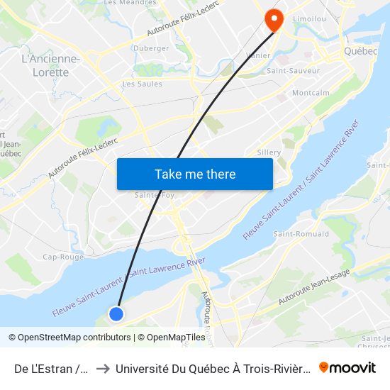 De L'Estran / Du Pèlerin to Université Du Québec À Trois-Rivières (Campus De Québec) map