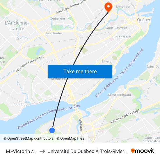 M.-Victorin / De L'Étoile to Université Du Québec À Trois-Rivières (Campus De Québec) map