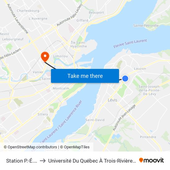 Station P.-É.-Borduas to Université Du Québec À Trois-Rivières (Campus De Québec) map