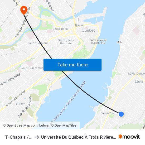 T.-Chapais / H.-Aquin to Université Du Québec À Trois-Rivières (Campus De Québec) map
