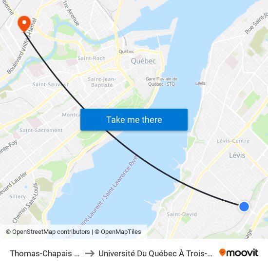 Thomas-Chapais / Charles-Rodrigue to Université Du Québec À Trois-Rivières (Campus De Québec) map