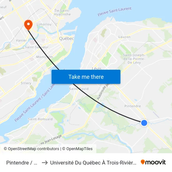 Pintendre / A.-Couture to Université Du Québec À Trois-Rivières (Campus De Québec) map