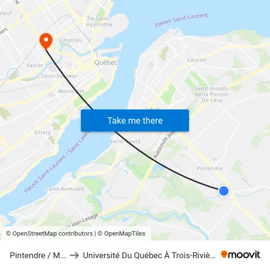 Pintendre / Mgr-Lagueux to Université Du Québec À Trois-Rivières (Campus De Québec) map