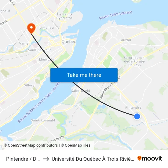 Pintendre / Des Allonges to Université Du Québec À Trois-Rivières (Campus De Québec) map