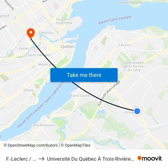 F.-Leclerc / P.-Lemay to Université Du Québec À Trois-Rivières (Campus De Québec) map
