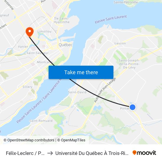 Félix-Leclerc / Pamphile-Lemay to Université Du Québec À Trois-Rivières (Campus De Québec) map