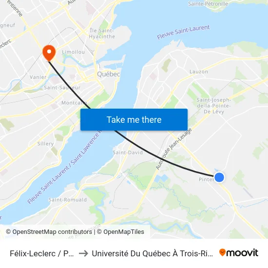 Félix-Leclerc / Pamphile-Lemay to Université Du Québec À Trois-Rivières (Campus De Québec) map