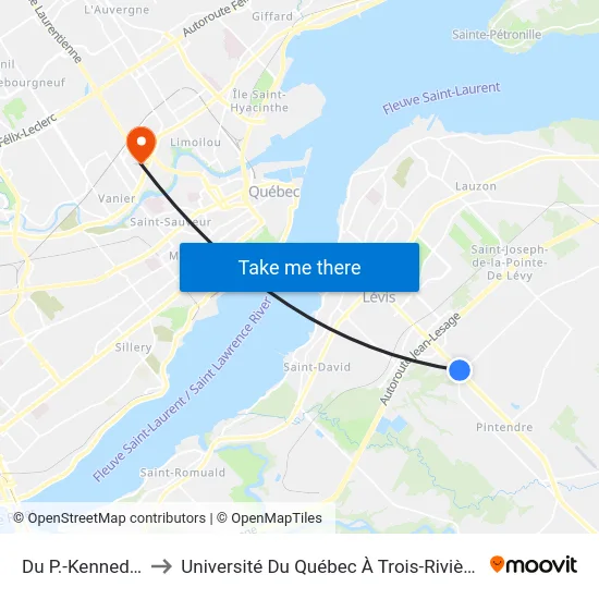 Du P.-Kennedy / Harlaka to Université Du Québec À Trois-Rivières (Campus De Québec) map