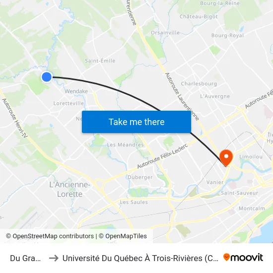 Du Grand-Pré to Université Du Québec À Trois-Rivières (Campus De Québec) map