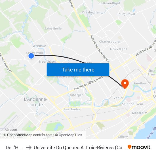 De L'Hôpital to Université Du Québec À Trois-Rivières (Campus De Québec) map