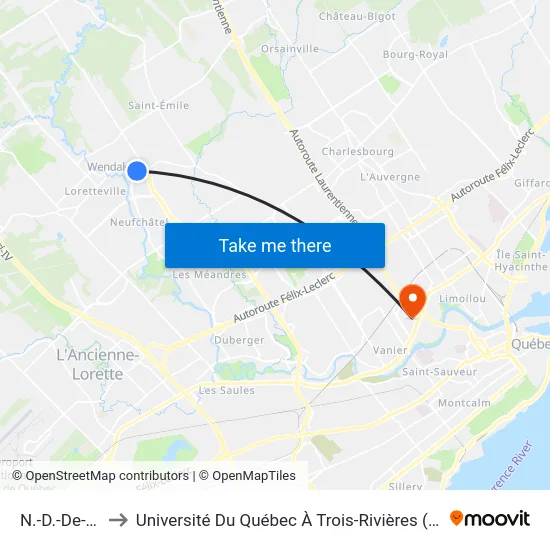 N.-D.-De-Fatima to Université Du Québec À Trois-Rivières (Campus De Québec) map