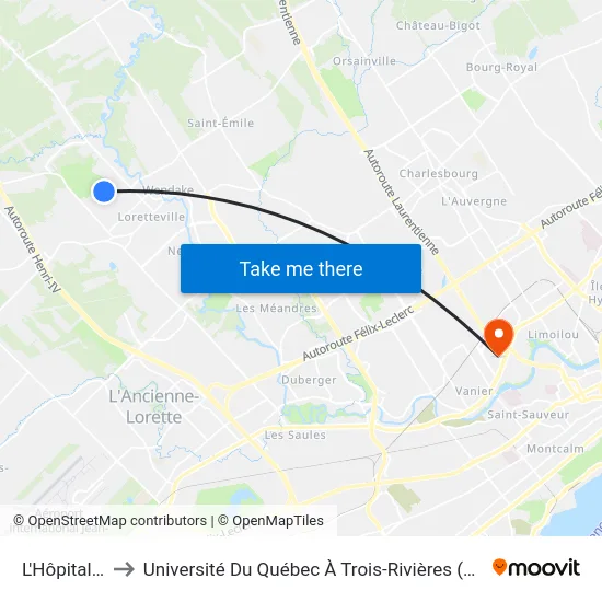L'Hôpital/4227 to Université Du Québec À Trois-Rivières (Campus De Québec) map