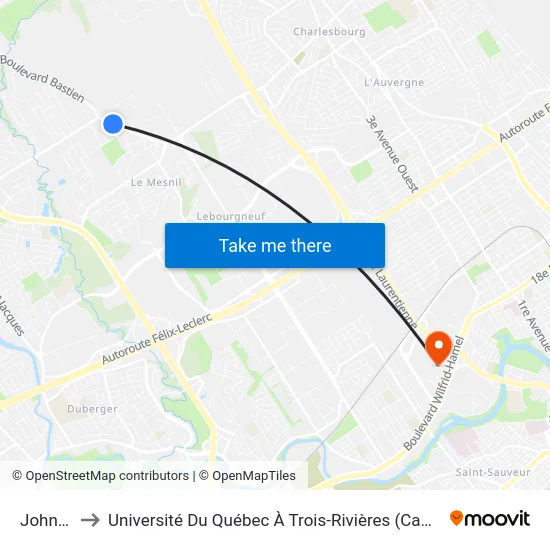 Johnston to Université Du Québec À Trois-Rivières (Campus De Québec) map
