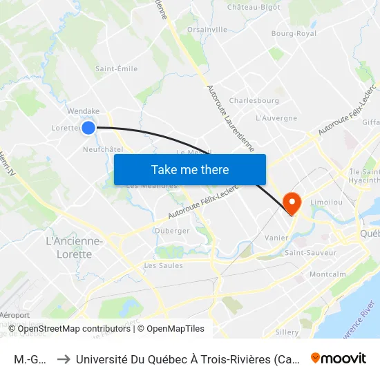 M.-Guyart to Université Du Québec À Trois-Rivières (Campus De Québec) map