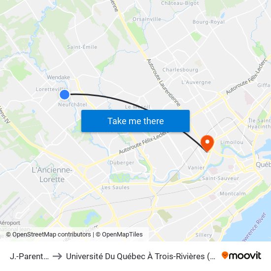 J.-Parent/4281 to Université Du Québec À Trois-Rivières (Campus De Québec) map