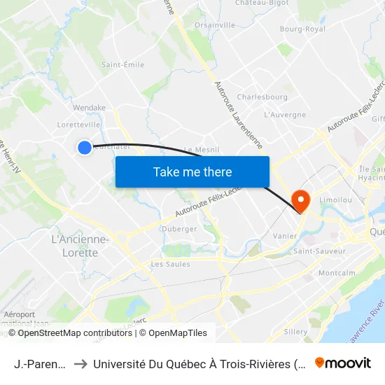 J.-Parent/4291 to Université Du Québec À Trois-Rivières (Campus De Québec) map