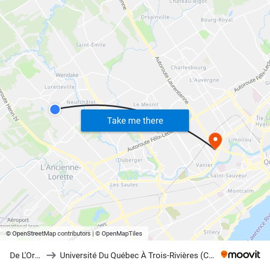 De L'Ormière to Université Du Québec À Trois-Rivières (Campus De Québec) map