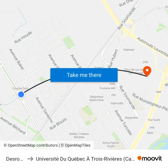Desrochers to Université Du Québec À Trois-Rivières (Campus De Québec) map
