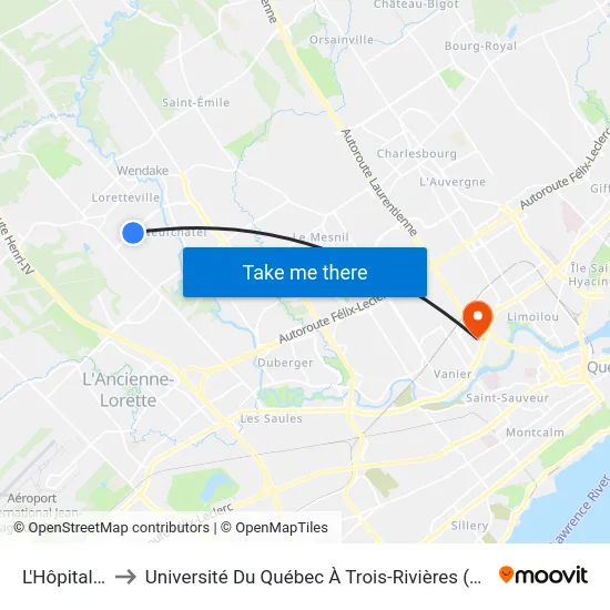 L'Hôpital/4307 to Université Du Québec À Trois-Rivières (Campus De Québec) map