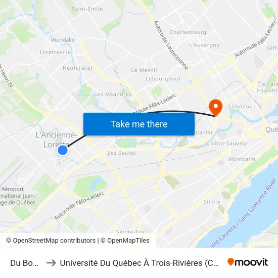 Du Bonheur to Université Du Québec À Trois-Rivières (Campus De Québec) map