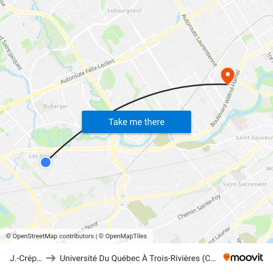 J.-Crépeault to Université Du Québec À Trois-Rivières (Campus De Québec) map