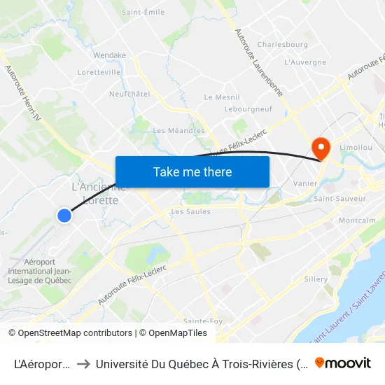 L'Aéroport/6461 to Université Du Québec À Trois-Rivières (Campus De Québec) map
