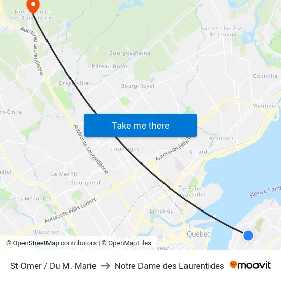 St-Omer / Du M.-Marie to Notre Dame des Laurentides map