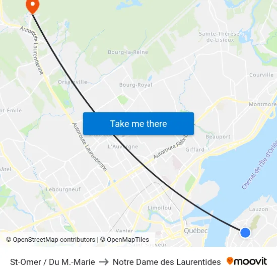 St-Omer / Du M.-Marie to Notre Dame des Laurentides map