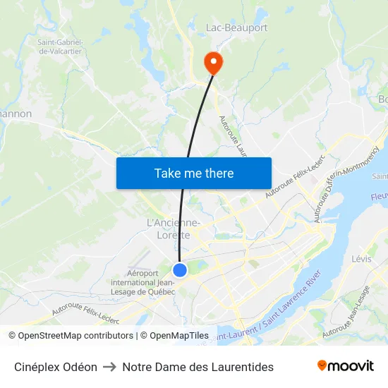 Cinéplex Odéon to Notre Dame des Laurentides map
