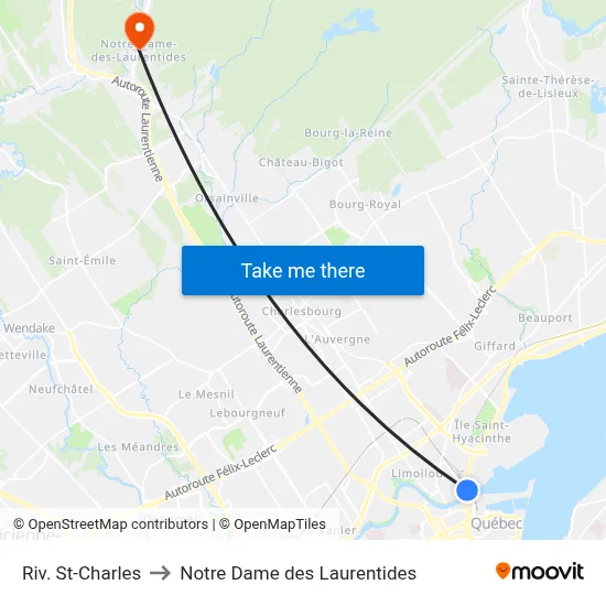 Riv. St-Charles to Notre Dame des Laurentides map