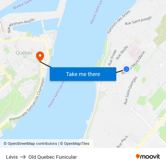 Lévis to Old Quebec Funicular map