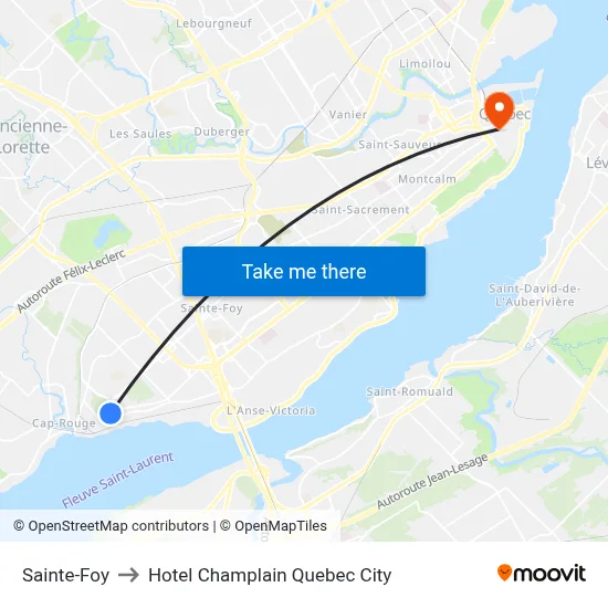 Sainte-Foy to Hotel Champlain Quebec City map