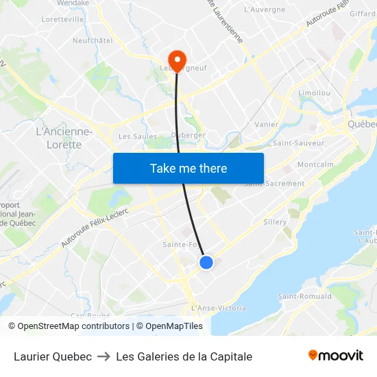 Laurier Quebec to Les Galeries de la Capitale map