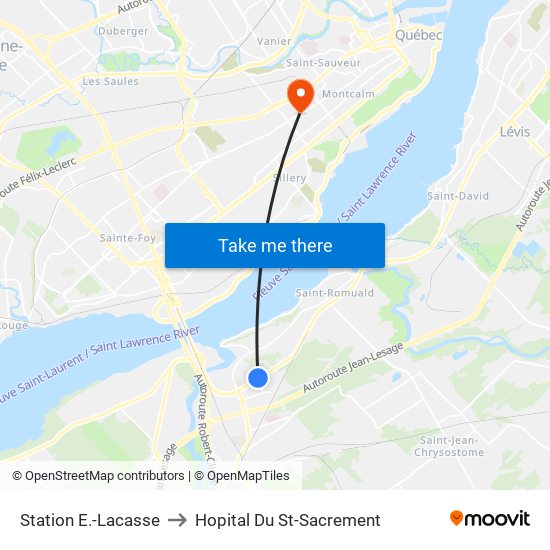 Station E.-Lacasse to Hopital Du St-Sacrement map