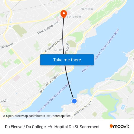 Du Fleuve / Du Collège to Hopital Du St-Sacrement map