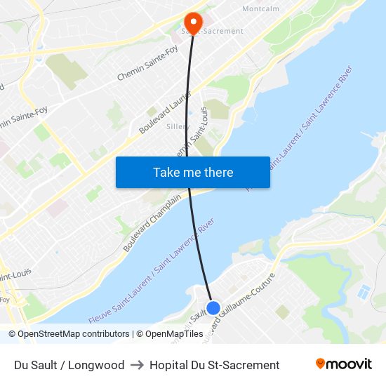 Du Sault / Longwood to Hopital Du St-Sacrement map