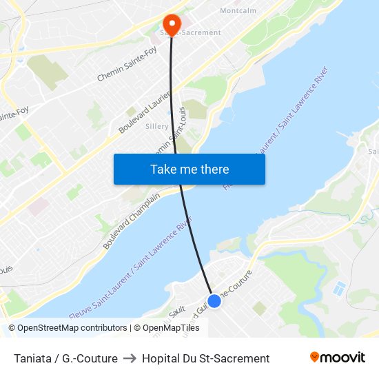 Taniata / G.-Couture to Hopital Du St-Sacrement map