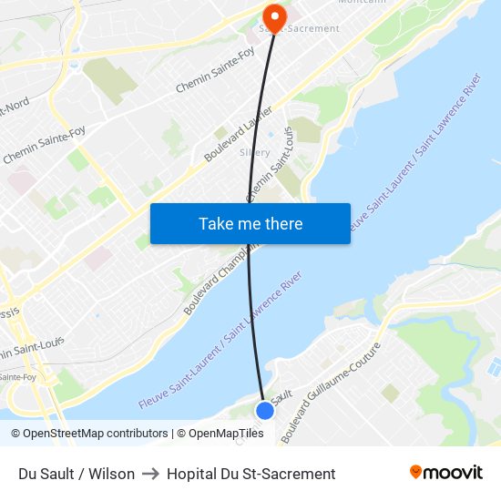 Du Sault / Wilson to Hopital Du St-Sacrement map