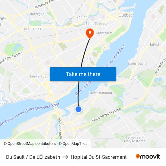 Du Sault / De L'Élizabeth to Hopital Du St-Sacrement map