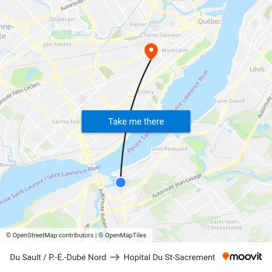 Du Sault / P.-É.-Dubé Nord to Hopital Du St-Sacrement map