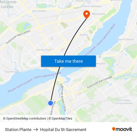 Station Plante to Hopital Du St-Sacrement map