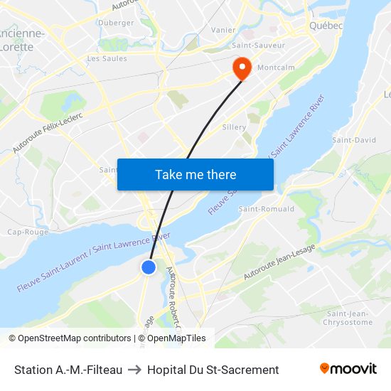 Station A.-M.-Filteau to Hopital Du St-Sacrement map