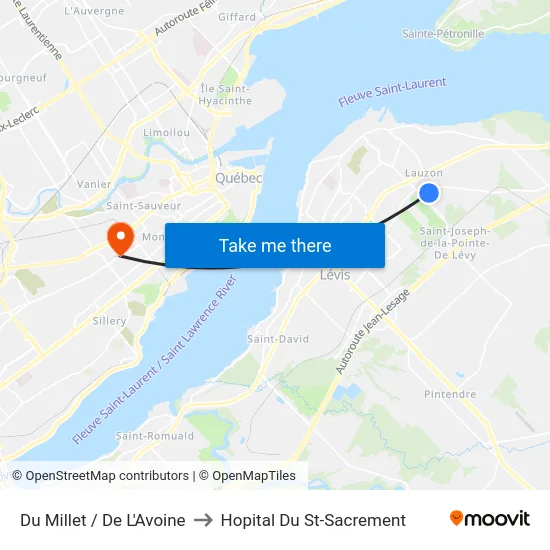 Du Millet / De L'Avoine to Hopital Du St-Sacrement map
