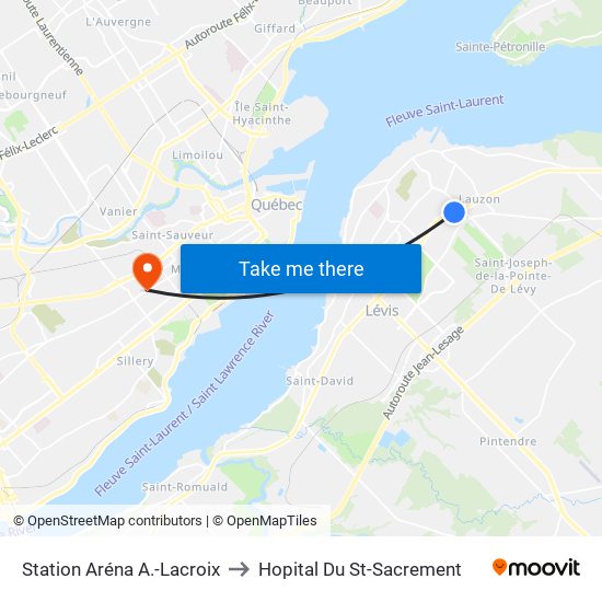 Station Aréna A.-Lacroix to Hopital Du St-Sacrement map